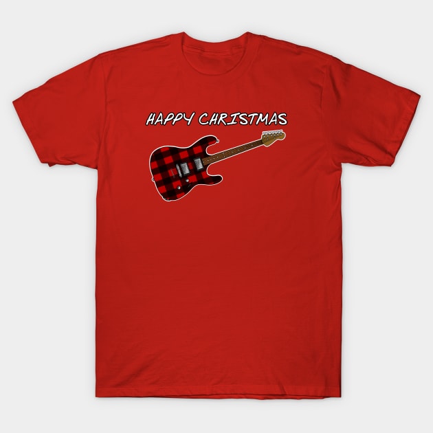 Happy Christmas Plaid Electric Guitar For Guitarists T-Shirt by doodlerob